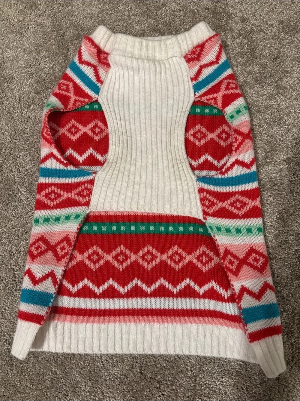 Striped Fair Isle Knit Sweater Vest in Red, Teal & Green